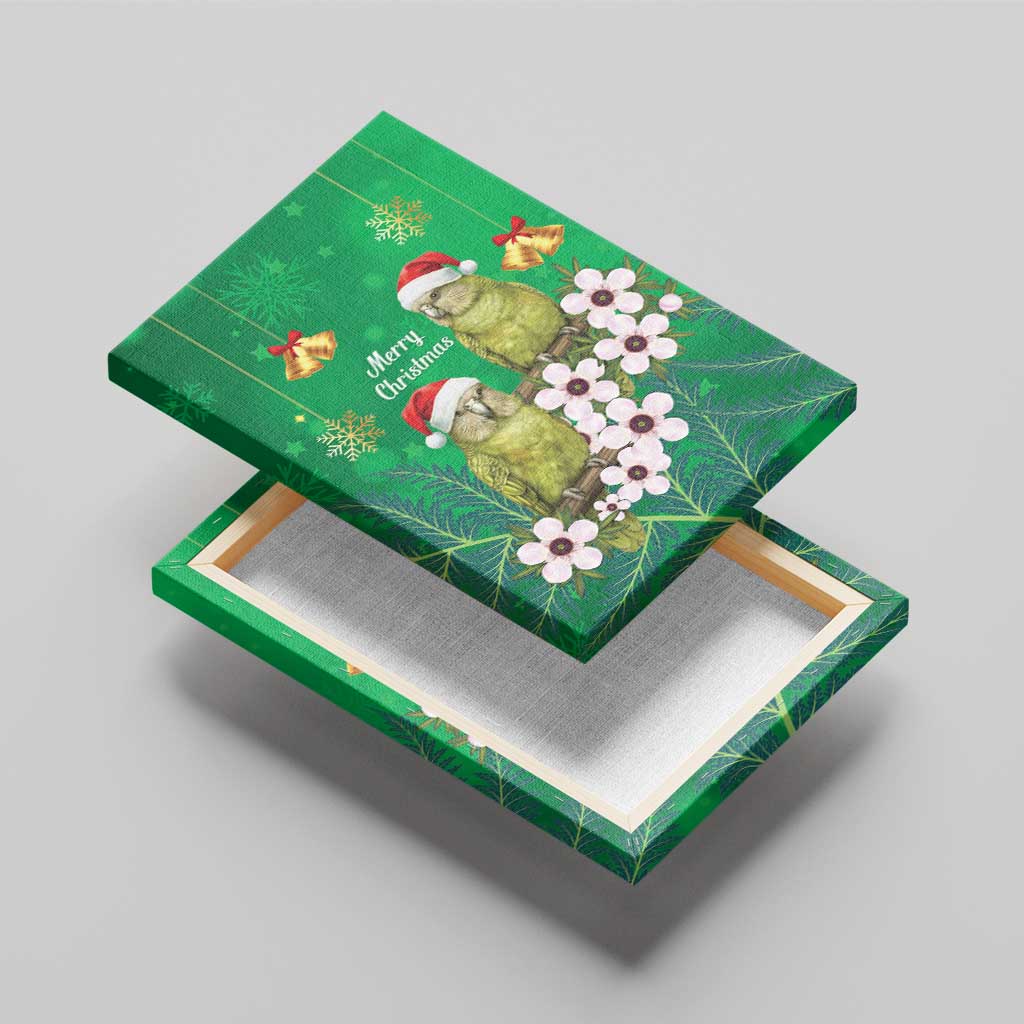 New Zealand Kakapo Christmas Canvas Wall Art Owl Parrot Santa Sliver Fern Manuka - Green - Polynesian Pride