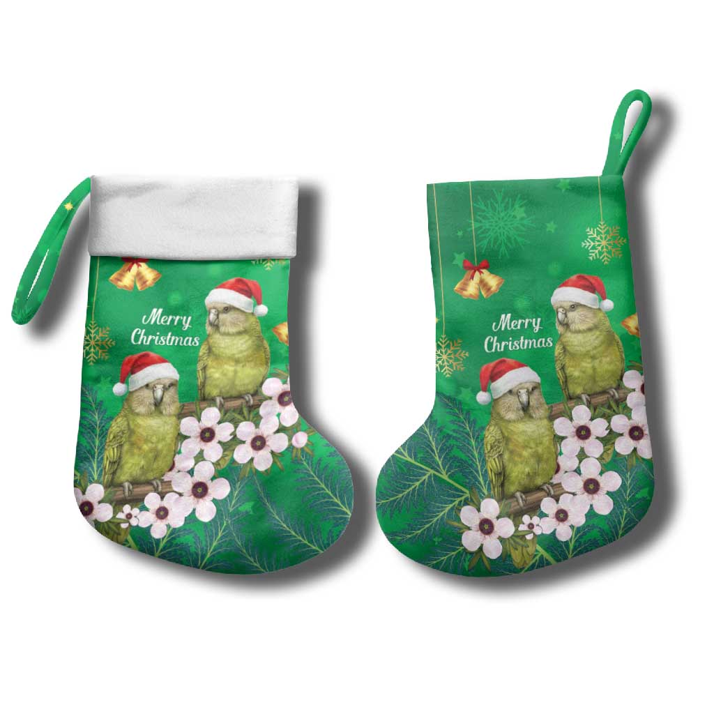 New Zealand Kakapo Christmas Stocking Owl Parrot Santa Sliver Fern Manuka - Green - Polynesian Pride