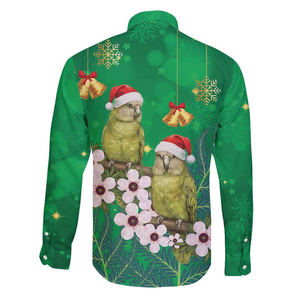 New Zealand Kakapo Christmas Family Matching Long Sleeve Bodycon Dress and Hawaiian Shirt Owl Parrot Santa Sliver Fern Manuka - Green - Polynesian Pride
