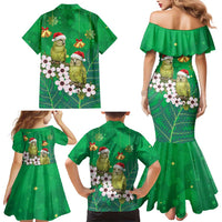 New Zealand Kakapo Christmas Family Matching Mermaid Dress and Hawaiian Shirt Owl Parrot Santa Sliver Fern Manuka - Green - Polynesian Pride