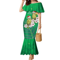 New Zealand Kakapo Christmas Family Matching Mermaid Dress and Hawaiian Shirt Owl Parrot Santa Sliver Fern Manuka - Green - Polynesian Pride