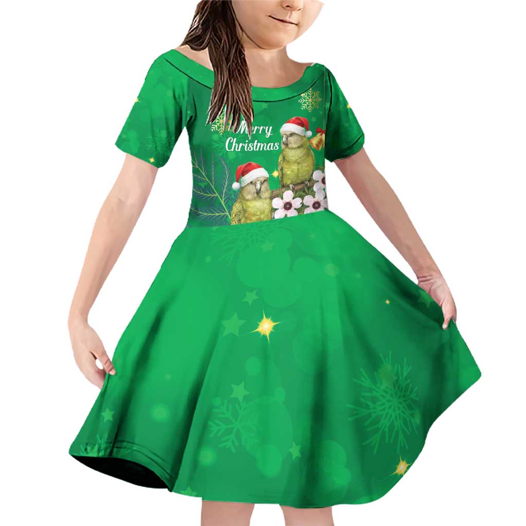 New Zealand Kakapo Christmas Family Matching Off Shoulder Short Dress and Hawaiian Shirt Owl Parrot Santa Sliver Fern Manuka - Green - Polynesian Pride