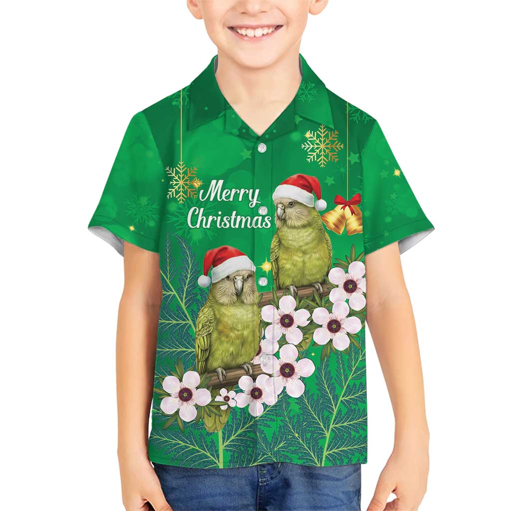 New Zealand Kakapo Christmas Family Matching Puletasi and Hawaiian Shirt Owl Parrot Santa Sliver Fern Manuka - Green - Polynesian Pride