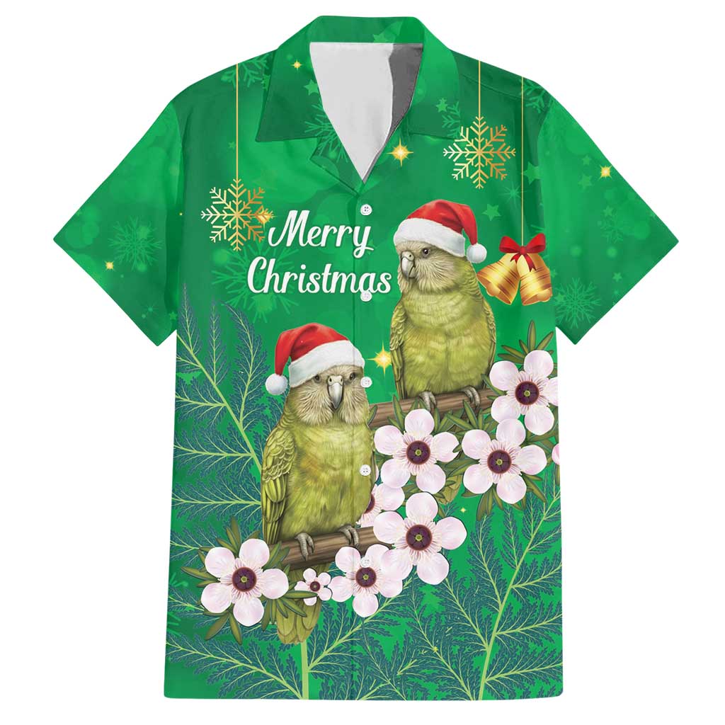 New Zealand Kakapo Christmas Family Matching Short Sleeve Bodycon Dress and Hawaiian Shirt Owl Parrot Santa Sliver Fern Manuka - Green - Polynesian Pride