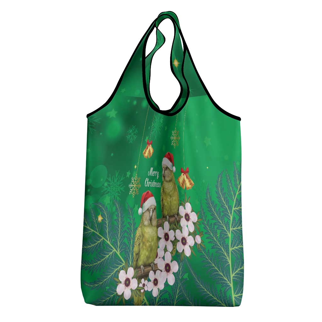 New Zealand Kakapo Christmas Grocery Bag Owl Parrot Santa Sliver Fern Manuka - Green - Polynesian Pride