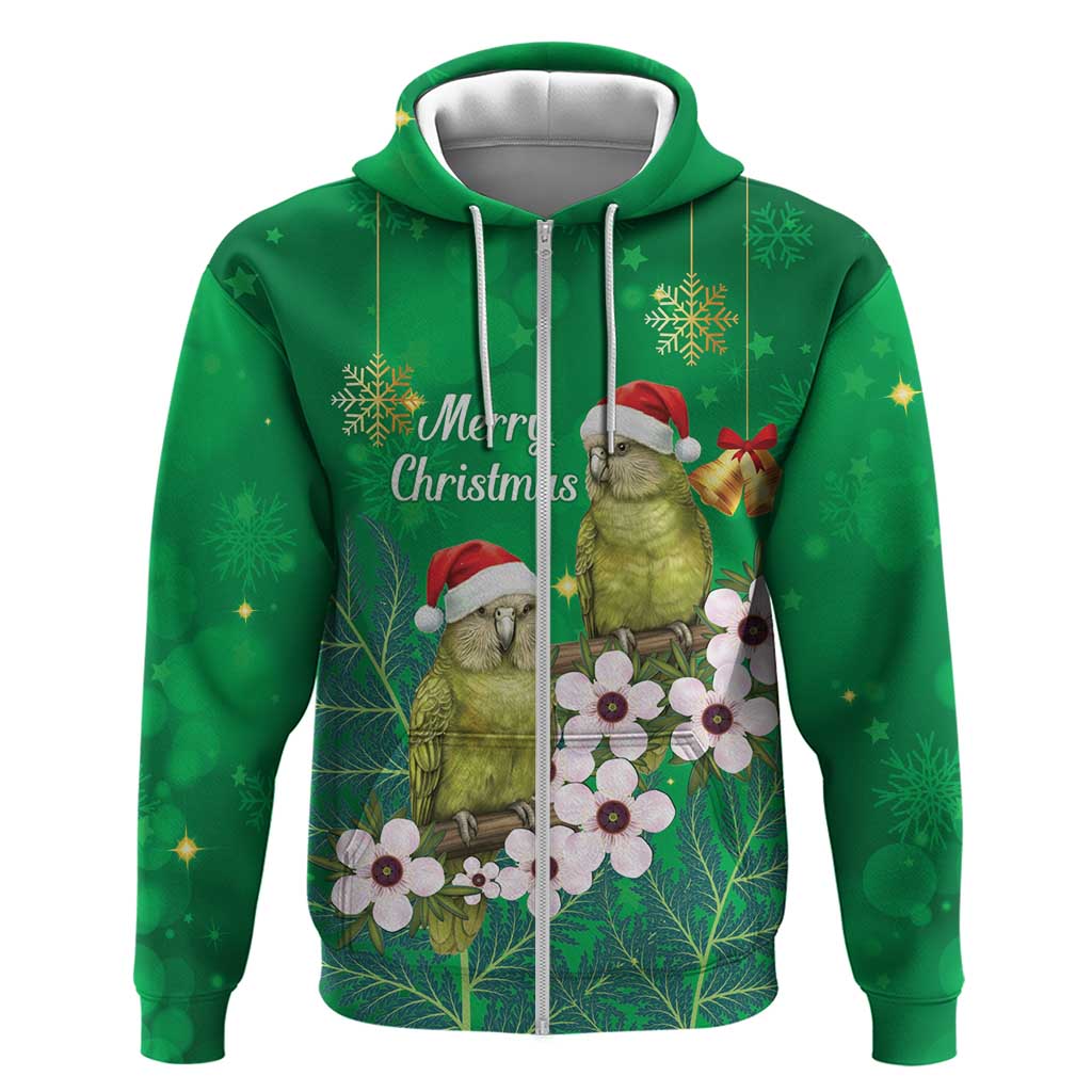 New Zealand Kakapo Christmas Hoodie Owl Parrot Santa Sliver Fern Manuka - Green - Polynesian Pride