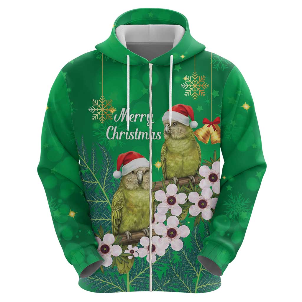 New Zealand Kakapo Christmas Hoodie Owl Parrot Santa Sliver Fern Manuka - Green - Polynesian Pride