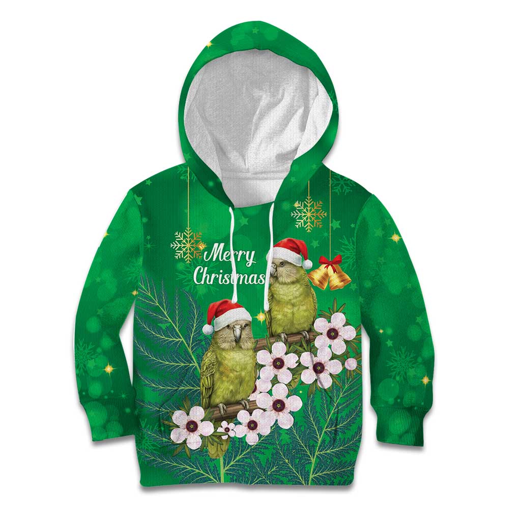 New Zealand Kakapo Christmas Kid Hoodie Owl Parrot Santa Sliver Fern Manuka - Green - Polynesian Pride