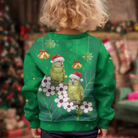 New Zealand Kakapo Christmas Kid Ugly Christmas Sweater Owl Parrot Santa Sliver Fern Manuka - Green - Polynesian Pride