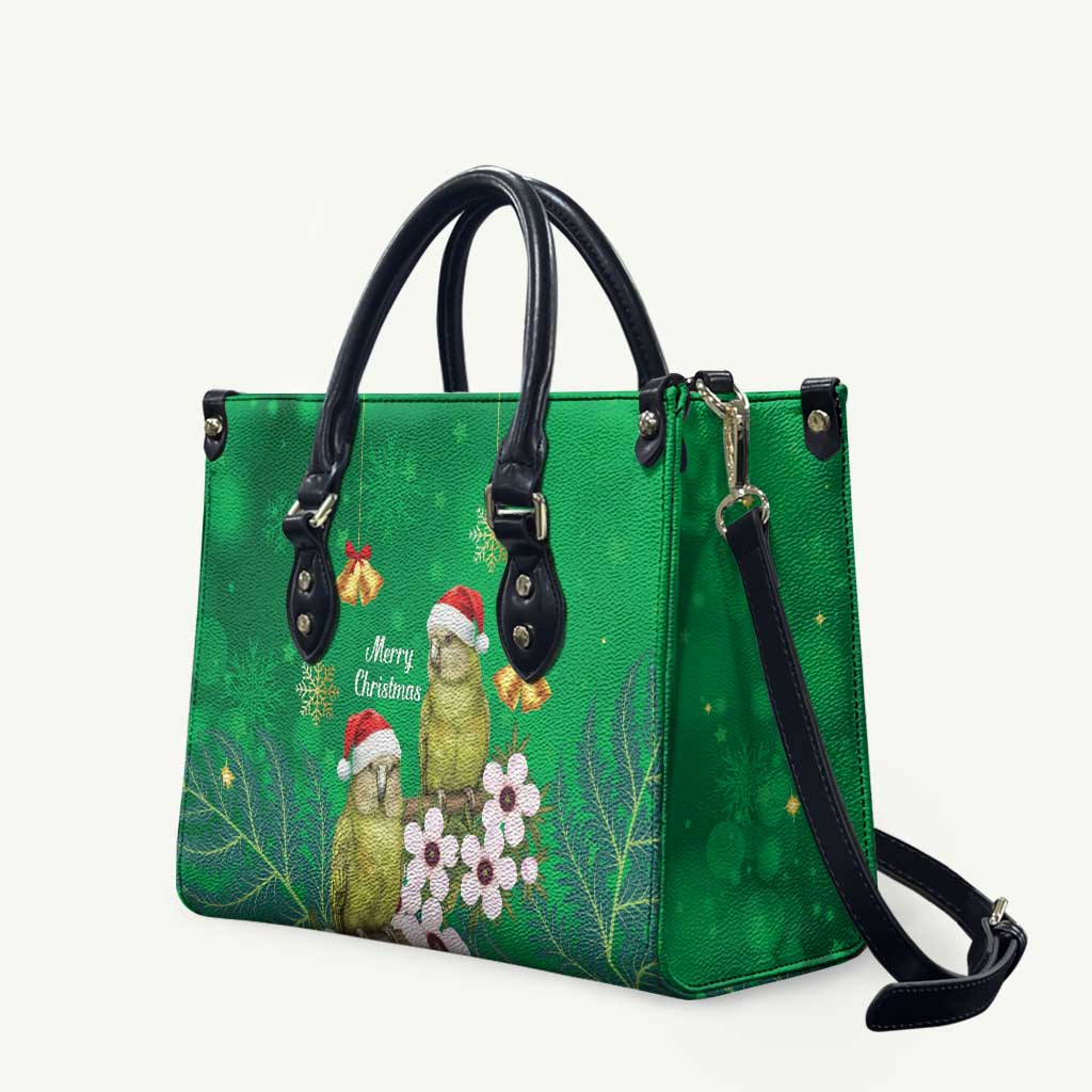 New Zealand Kakapo Christmas Leather Bag Owl Parrot Santa Sliver Fern Manuka - Green - Polynesian Pride
