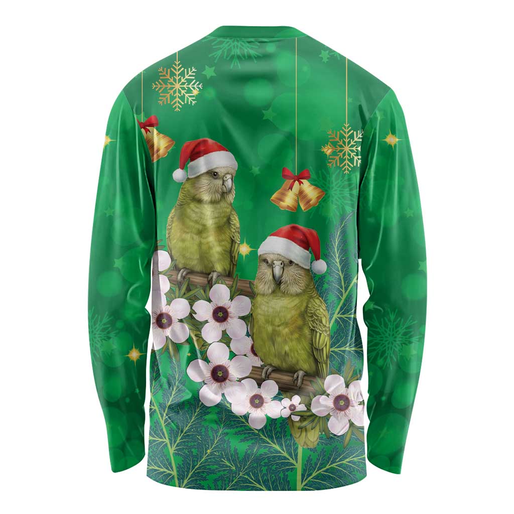 New Zealand Kakapo Christmas Long Sleeve Shirt Owl Parrot Santa Sliver Fern Manuka - Green - Polynesian Pride