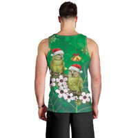 New Zealand Kakapo Christmas Men Tank Top Owl Parrot Santa Sliver Fern Manuka - Green - Polynesian Pride