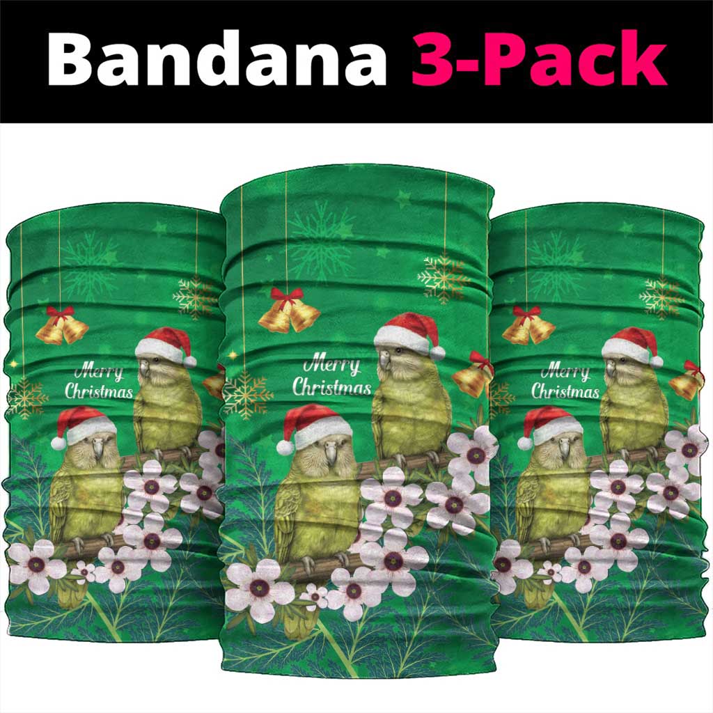 New Zealand Kakapo Christmas Neck Gaiter Owl Parrot Santa Sliver Fern Manuka - Green - Polynesian Pride