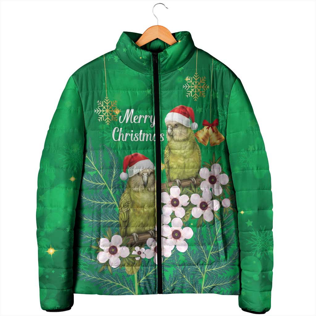 New Zealand Kakapo Christmas Padded Jacket Owl Parrot Santa Sliver Fern Manuka - Green - Polynesian Pride
