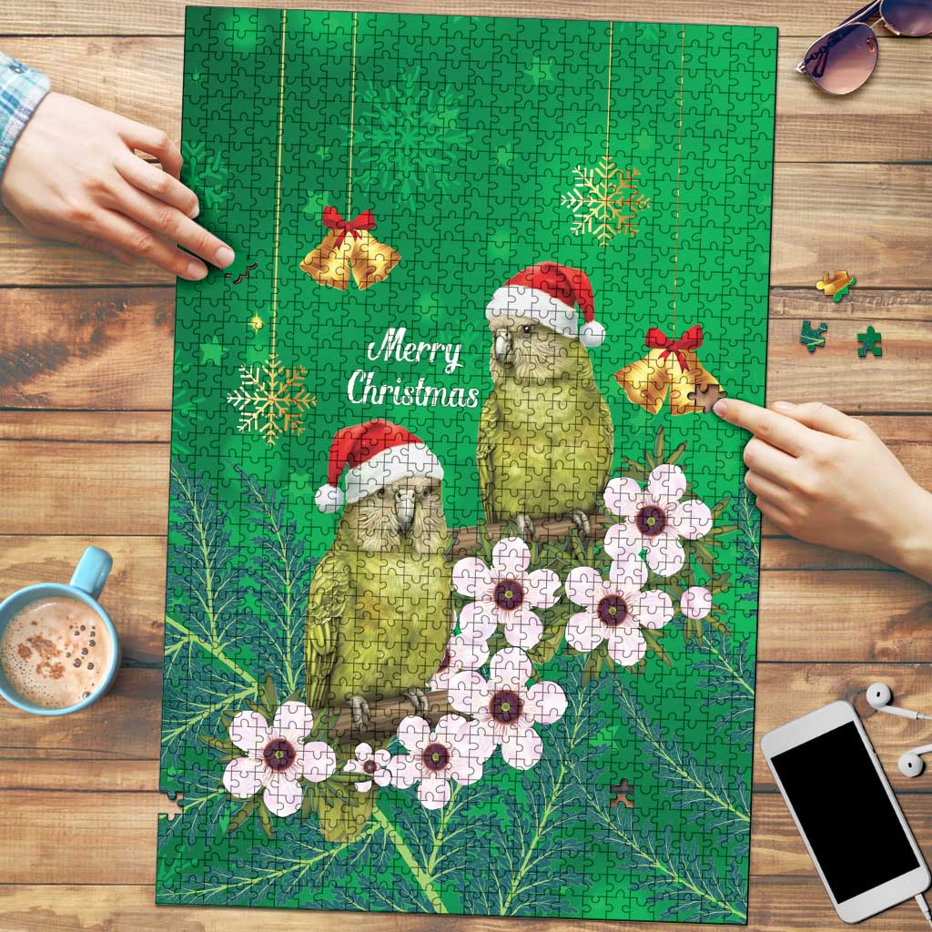 New Zealand Kakapo Christmas Puzzle Owl Parrot Santa Sliver Fern Manuka - Green - Polynesian Pride