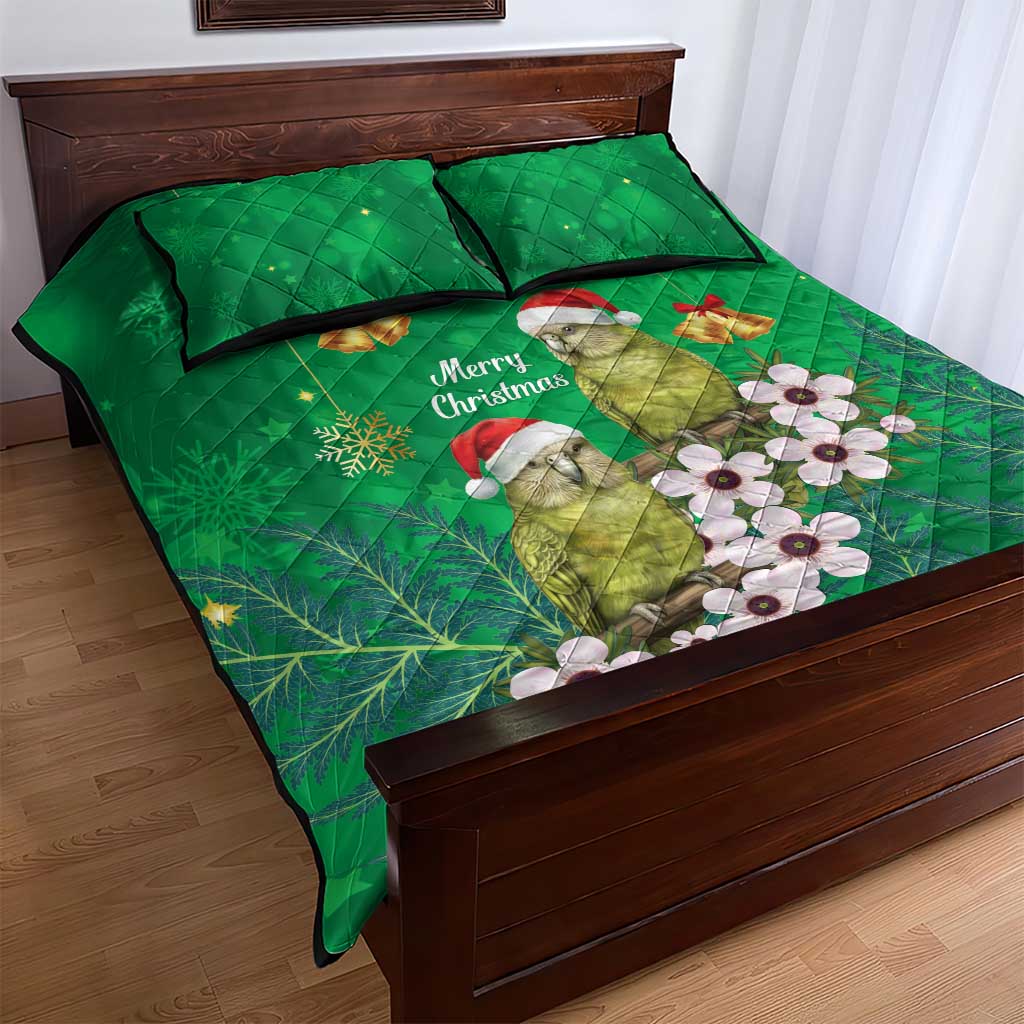 New Zealand Kakapo Christmas Quilt Bed Set Owl Parrot Santa Sliver Fern Manuka - Green - Polynesian Pride