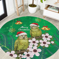 New Zealand Kakapo Christmas Round Carpet Owl Parrot Santa Sliver Fern Manuka - Green - Polynesian Pride