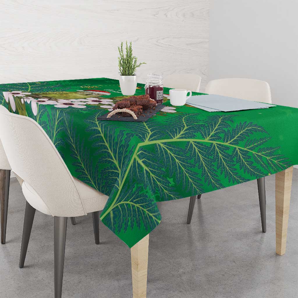 New Zealand Kakapo Christmas Tablecloth Owl Parrot Santa Sliver Fern Manuka - Green - Polynesian Pride