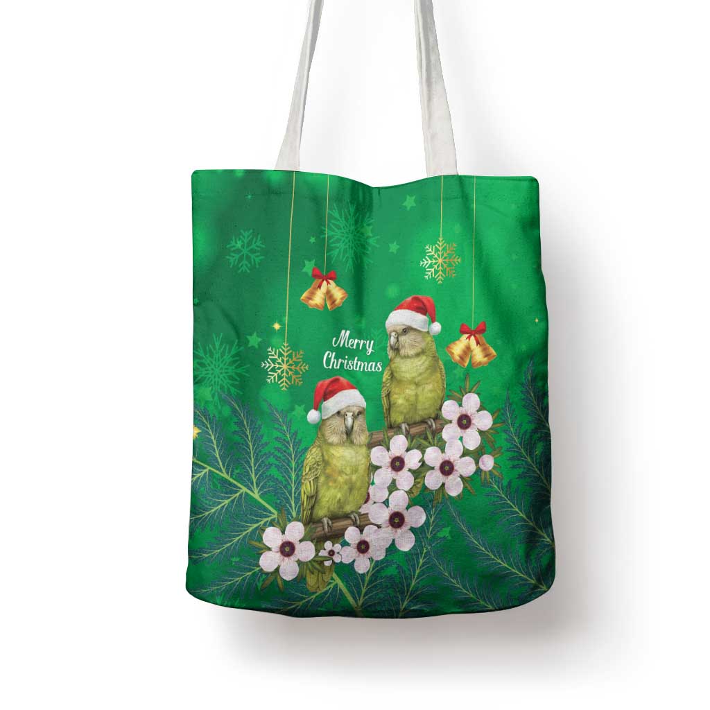 New Zealand Kakapo Christmas Tote Bag Owl Parrot Santa Sliver Fern Manuka - Green - Polynesian Pride