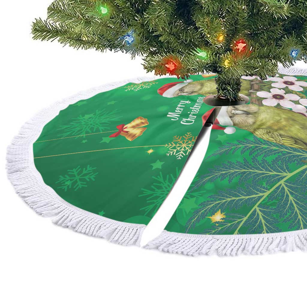 New Zealand Kakapo Christmas Tree Skirt Owl Parrot Santa Sliver Fern Manuka - Green - Polynesian Pride