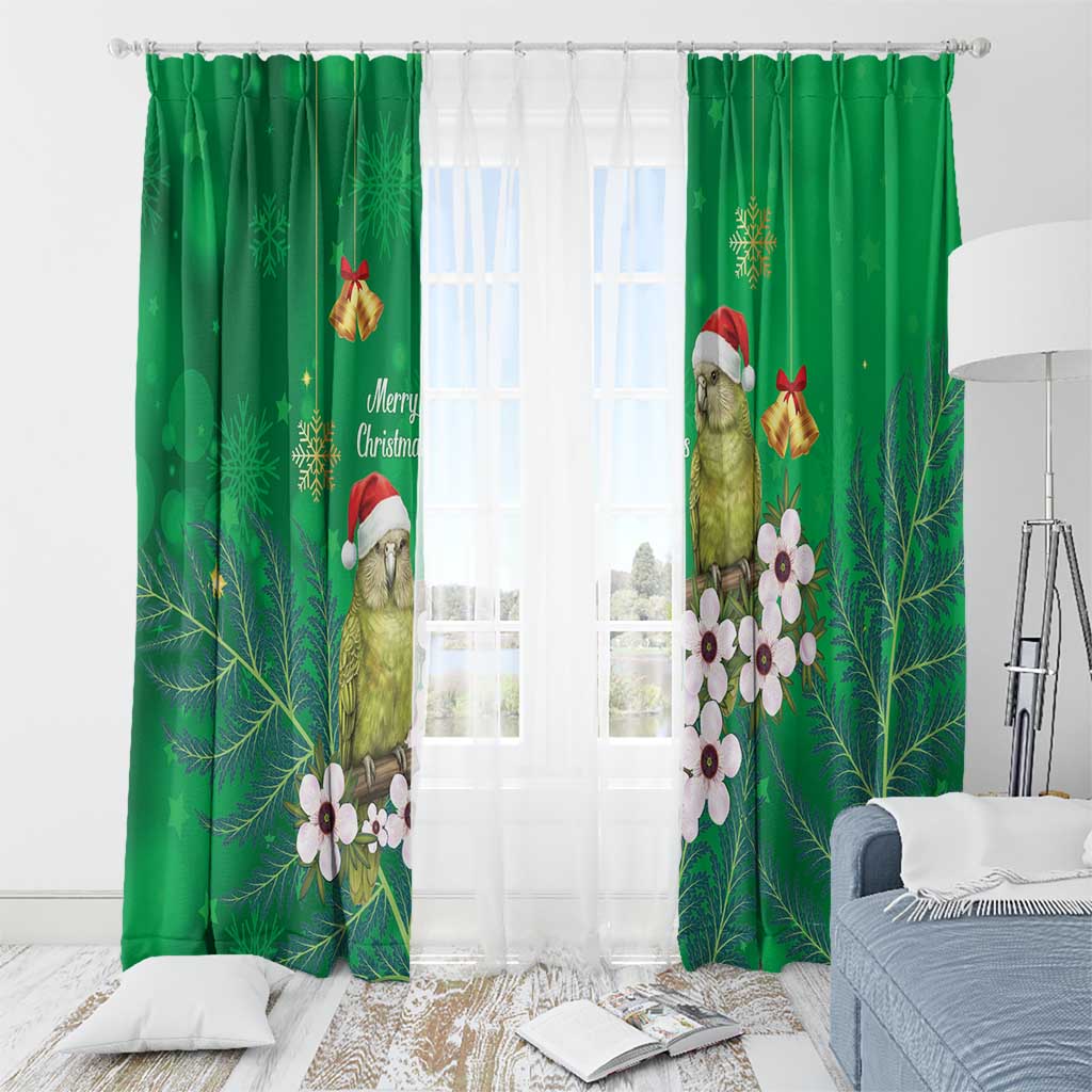 New Zealand Kakapo Christmas Window Curtain Owl Parrot Santa Sliver Fern Manuka - Green - Polynesian Pride