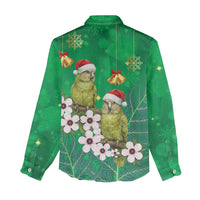 New Zealand Kakapo Christmas Women Casual Shirt Owl Parrot Santa Sliver Fern Manuka - Green - Polynesian Pride