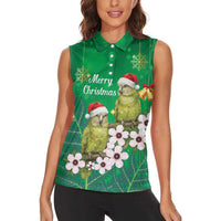 New Zealand Kakapo Christmas Women Sleeveless Polo Shirt Owl Parrot Santa Sliver Fern Manuka - Green - Polynesian Pride