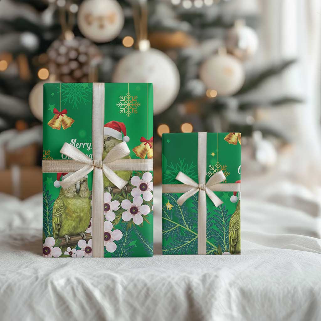 New Zealand Kakapo Christmas Wrapping Paper Owl Parrot Santa Sliver Fern Manuka - Green LT14 - Polynesian Pride