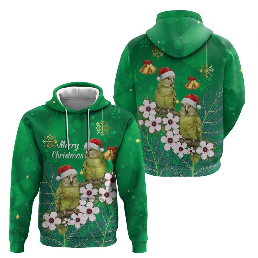 New Zealand Kakapo Christmas Zip Hoodie Owl Parrot Santa Sliver Fern Manuka - Green - Polynesian Pride