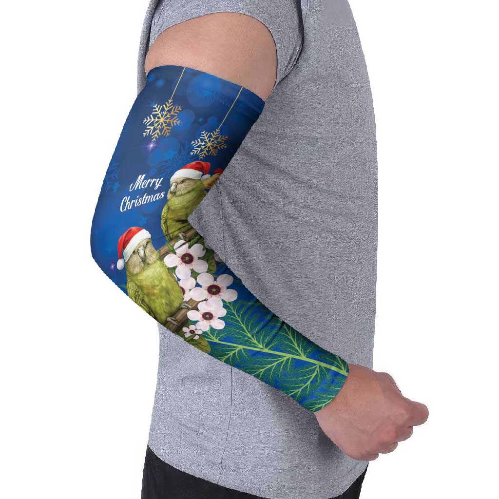 New Zealand Kakapo Christmas Arm Sleeves Owl Parrot Santa Sliver Fern Manuka - Blue - Polynesian Pride