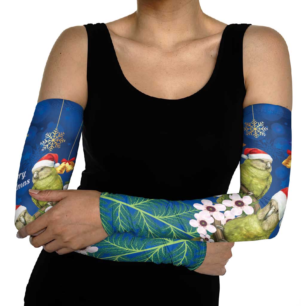 New Zealand Kakapo Christmas Arm Sleeves Owl Parrot Santa Sliver Fern Manuka - Blue - Polynesian Pride