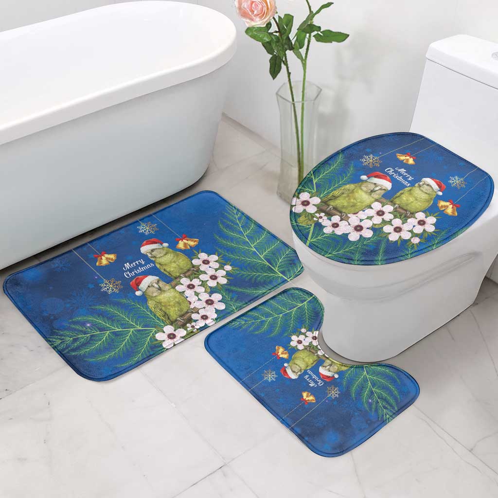 New Zealand Kakapo Christmas Bathroom Set Owl Parrot Santa Sliver Fern Manuka - Blue - Polynesian Pride