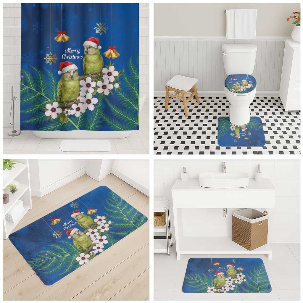 New Zealand Kakapo Christmas Bathroom Set Owl Parrot Santa Sliver Fern Manuka - Blue - Polynesian Pride
