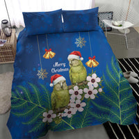 New Zealand Kakapo Christmas Bedding Set Owl Parrot Santa Sliver Fern Manuka - Blue - Polynesian Pride