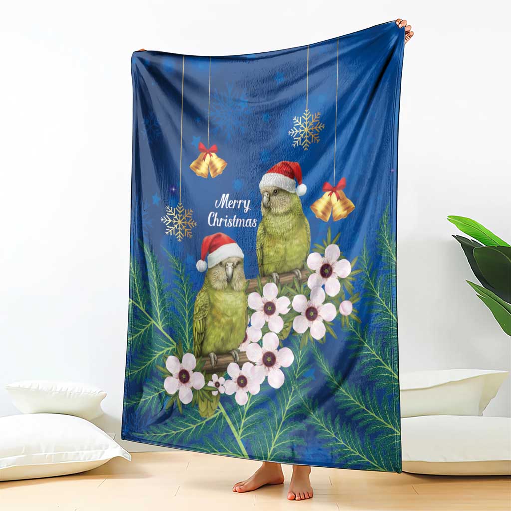 New Zealand Kakapo Christmas Blanket Owl Parrot Santa Sliver Fern Manuka - Blue - Polynesian Pride