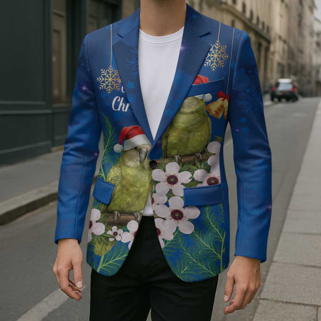 New Zealand Kakapo Christmas Blazer Owl Parrot Santa Sliver Fern Manuka - Blue - Polynesian Pride