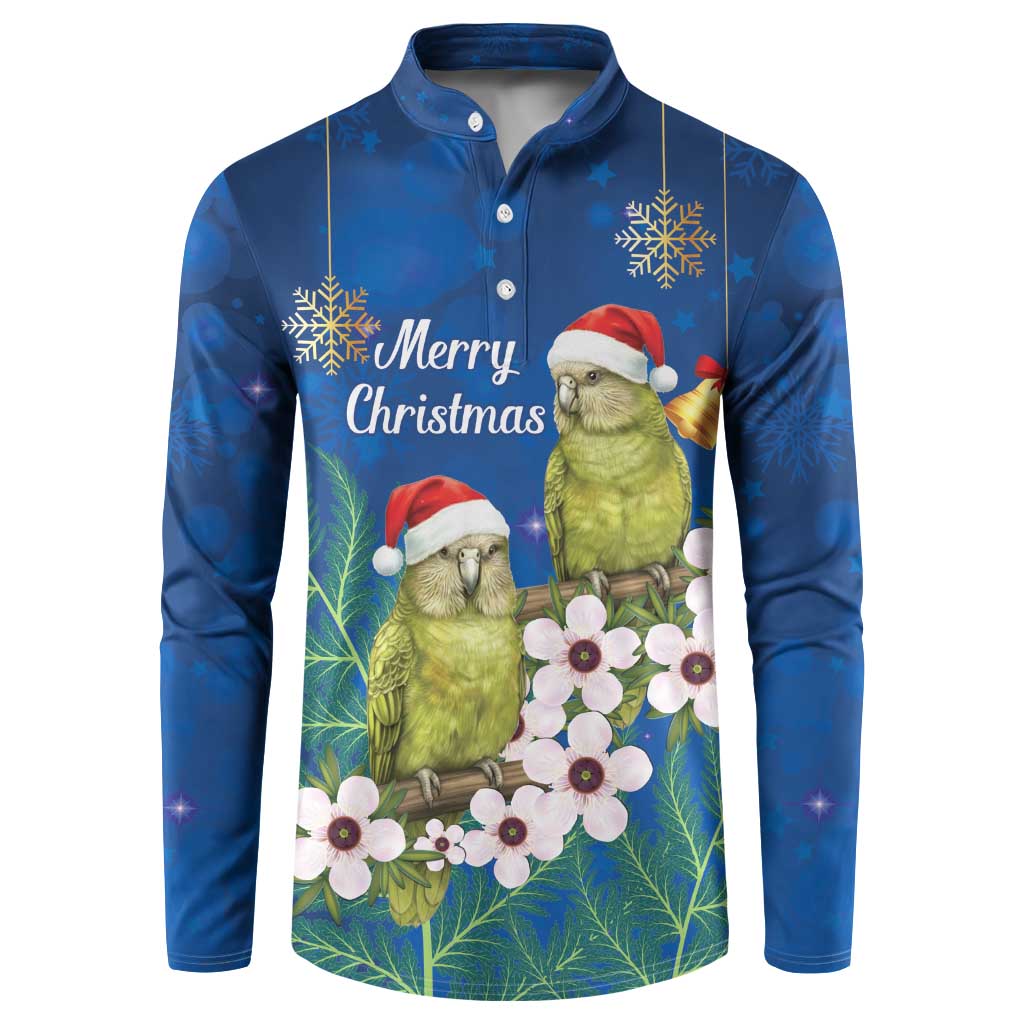 New Zealand Kakapo Christmas Button Sweatshirt Owl Parrot Santa Sliver Fern Manuka - Blue - Polynesian Pride