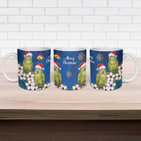 New Zealand Kakapo Christmas Ceramic Mug Owl Parrot Santa Sliver Fern Manuka - Blue - Polynesian Pride