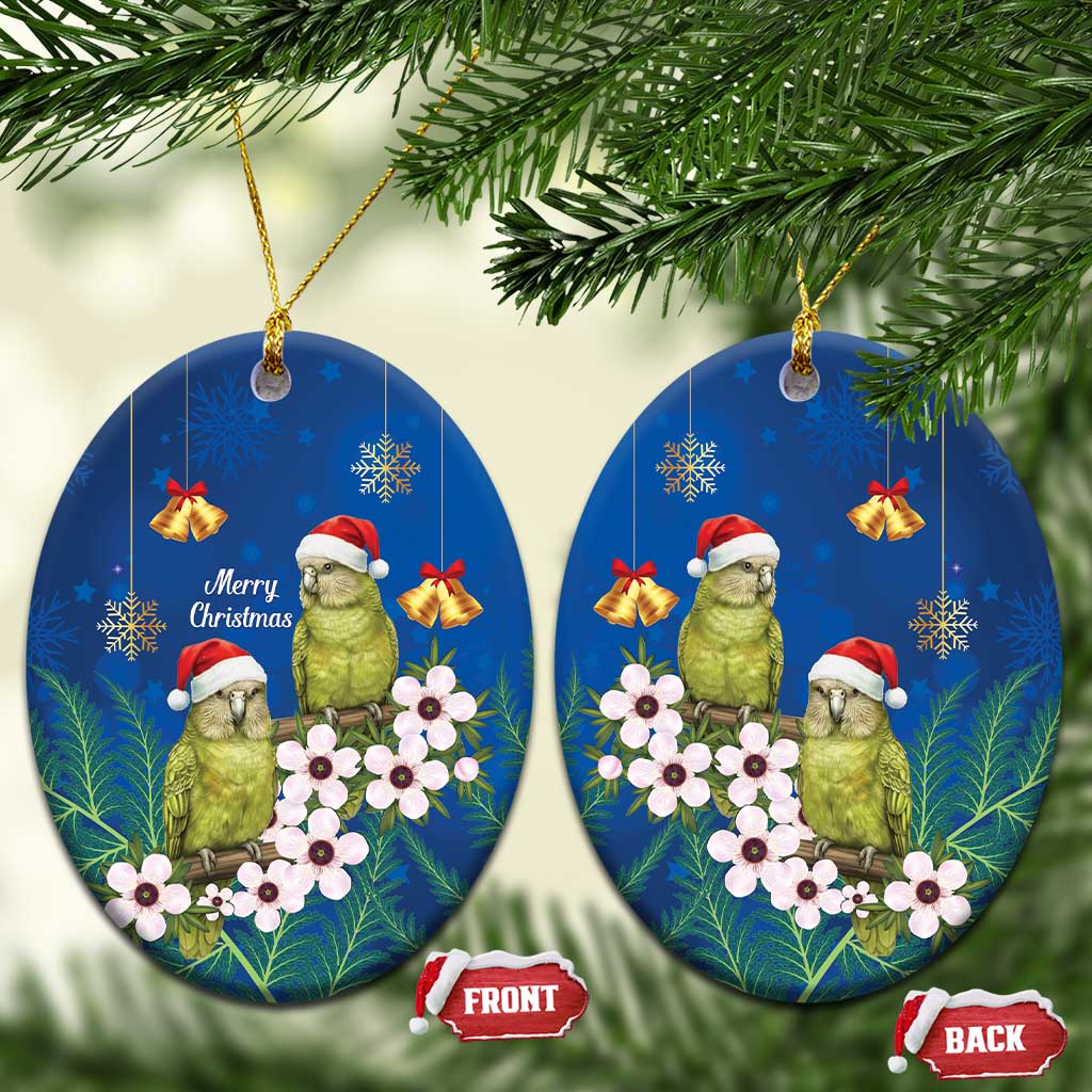 New Zealand Kakapo Christmas Ceramic Ornament Owl Parrot Santa Sliver Fern Manuka - Blue - Polynesian Pride