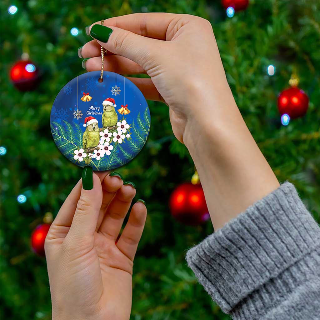 New Zealand Kakapo Christmas Ceramic Ornament Owl Parrot Santa Sliver Fern Manuka - Blue - Polynesian Pride