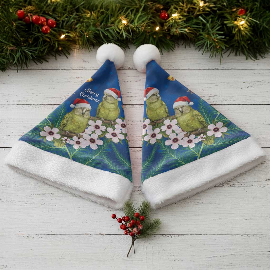 New Zealand Kakapo Christmas Santa Hat Owl Parrot Santa Sliver Fern Manuka - Blue - Polynesian Pride