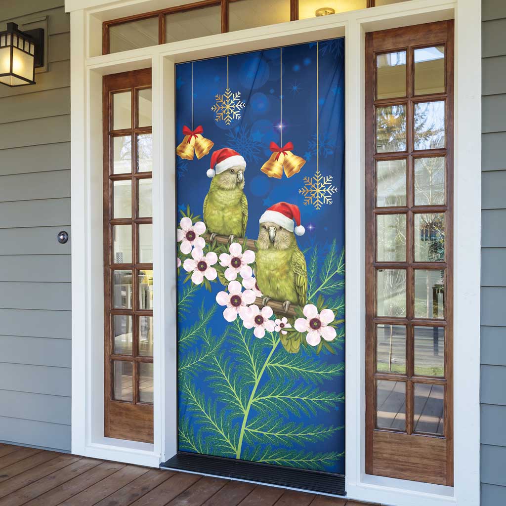 New Zealand Kakapo Christmas Door Cover Owl Parrot Santa Sliver Fern Manuka - Blue - Polynesian Pride