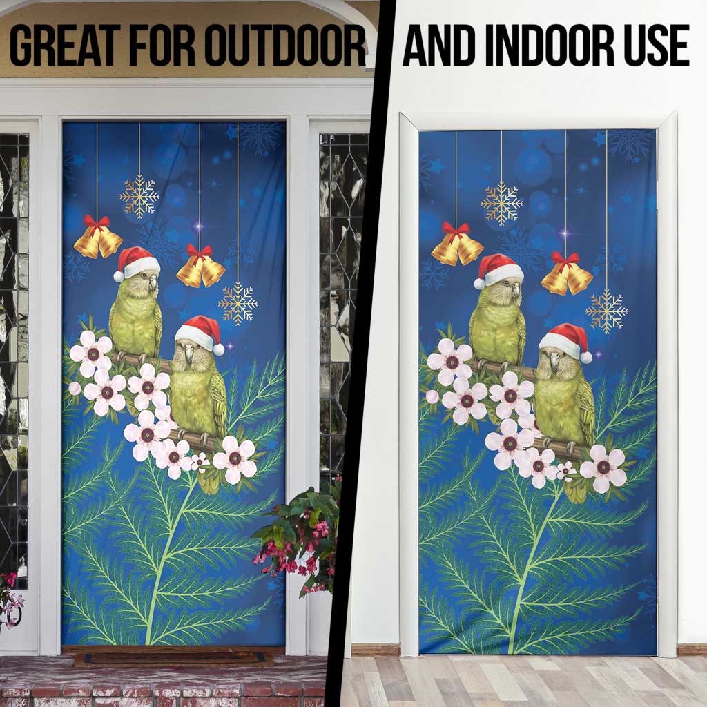 New Zealand Kakapo Christmas Door Cover Owl Parrot Santa Sliver Fern Manuka - Blue - Polynesian Pride