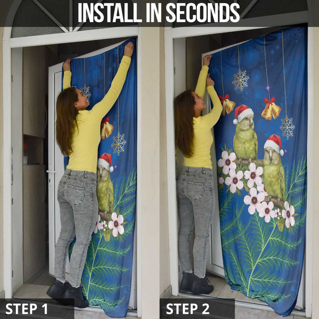 New Zealand Kakapo Christmas Door Cover Owl Parrot Santa Sliver Fern Manuka - Blue - Polynesian Pride