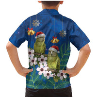 New Zealand Kakapo Christmas Family Matching Mermaid Dress and Hawaiian Shirt Owl Parrot Santa Sliver Fern Manuka - Blue - Polynesian Pride
