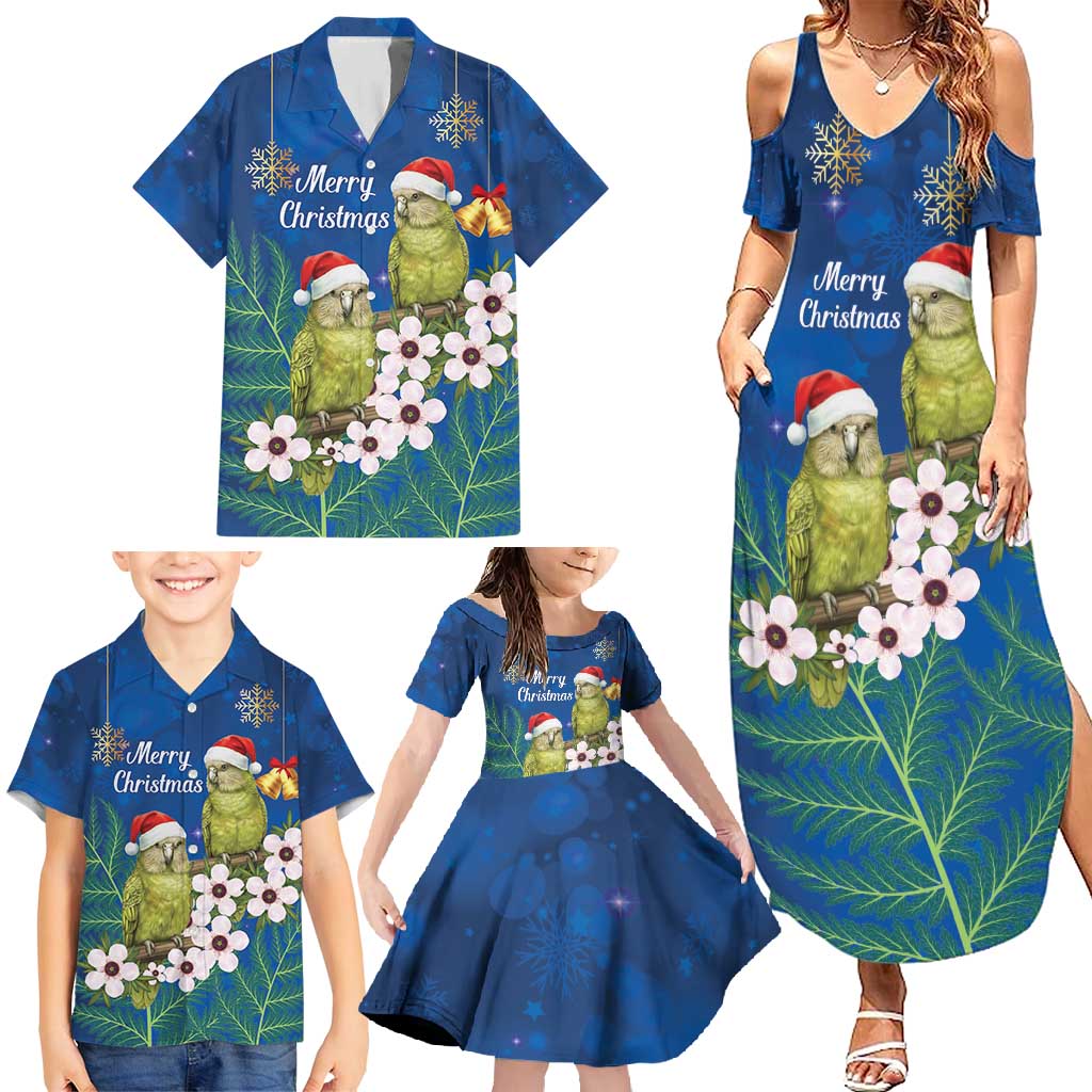 New Zealand Kakapo Christmas Family Matching Summer Maxi Dress and Hawaiian Shirt Owl Parrot Santa Sliver Fern Manuka - Blue - Polynesian Pride