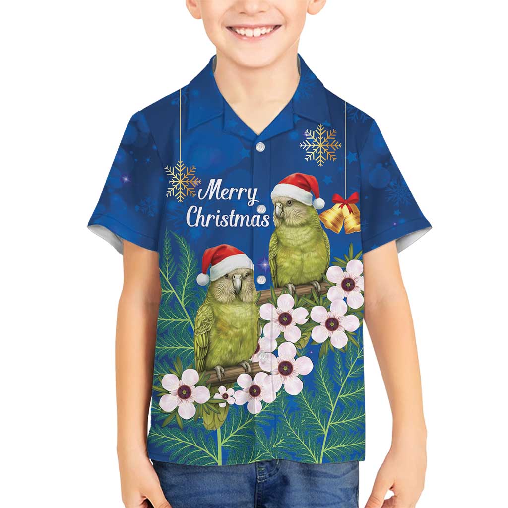 New Zealand Kakapo Christmas Family Matching Tank Maxi Dress and Hawaiian Shirt Owl Parrot Santa Sliver Fern Manuka - Blue - Polynesian Pride