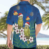 New Zealand Kakapo Christmas Hawaiian Shirt Owl Parrot Santa Sliver Fern Manuka - Blue - Polynesian Pride