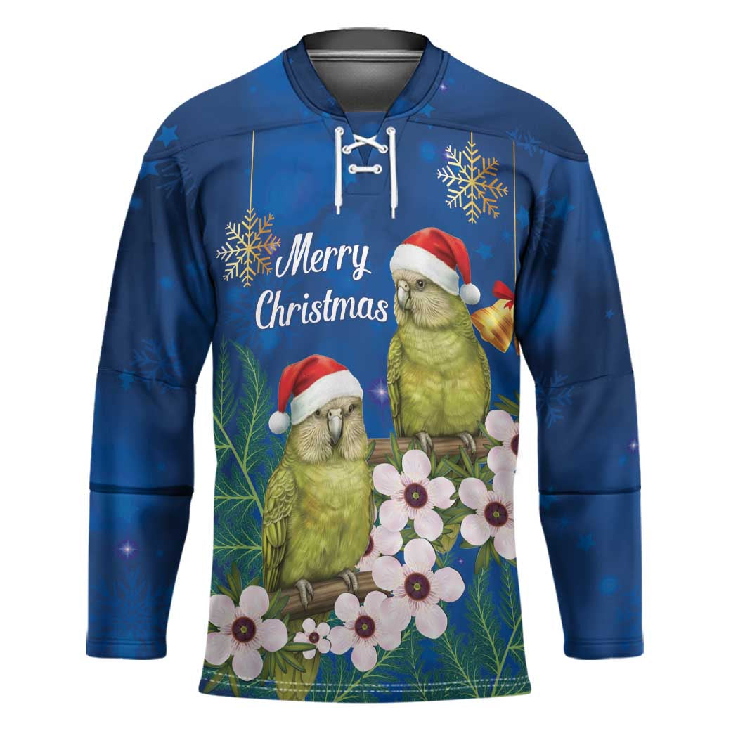 New Zealand Kakapo Christmas Hockey Jersey Owl Parrot Santa Sliver Fern Manuka - Blue - Polynesian Pride