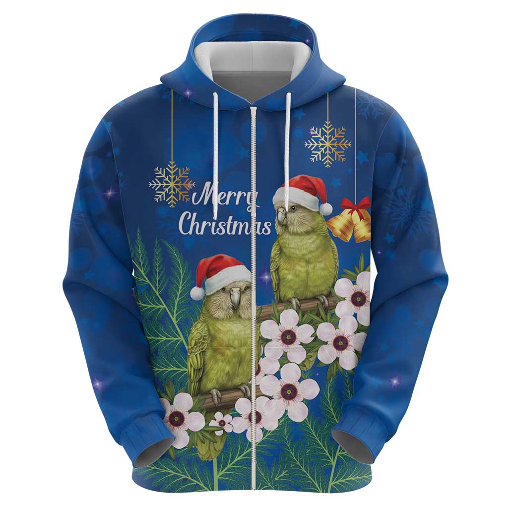 New Zealand Kakapo Christmas Hoodie Owl Parrot Santa Sliver Fern Manuka - Blue - Polynesian Pride